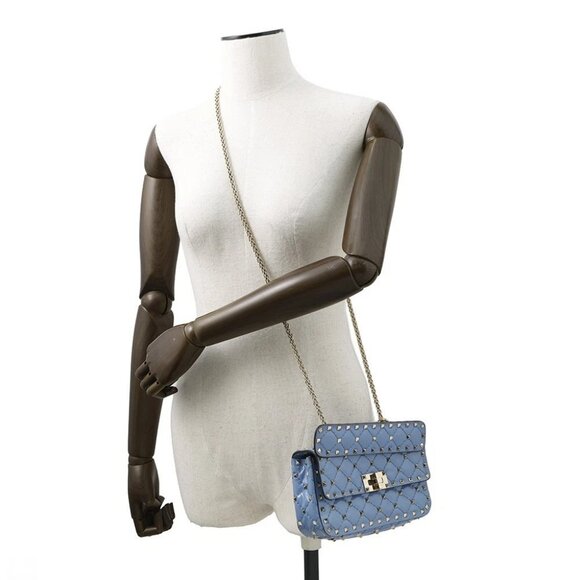 Valentino Garavani Rock Studded Spike Bag Size Small Patent Leather Blue - Picture 1 of 16